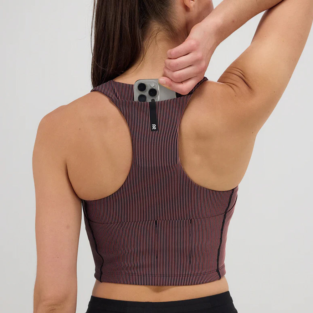 Bandit Running Striped Cadence Zip Front Race Crop - Black/Mauve