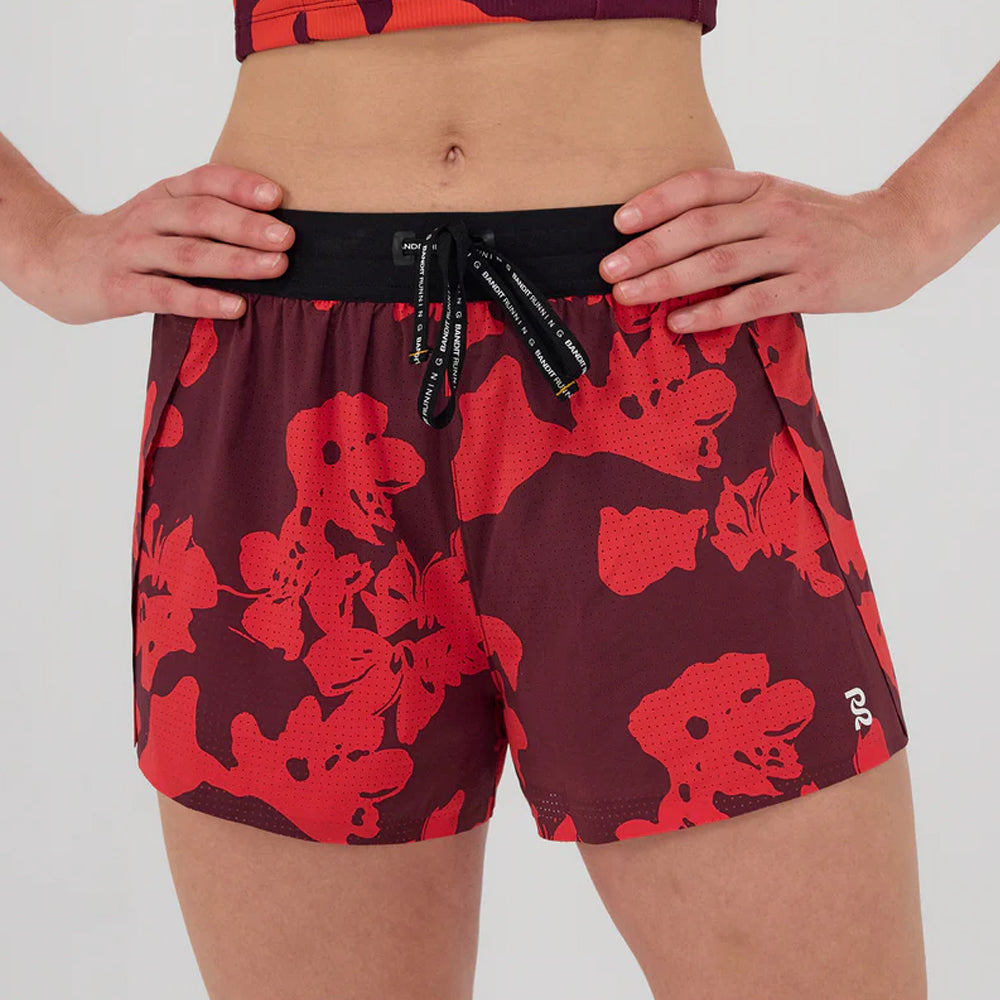 Bandit Running Vento 3" Womens Split Short - Fleura Fig/Intense Red