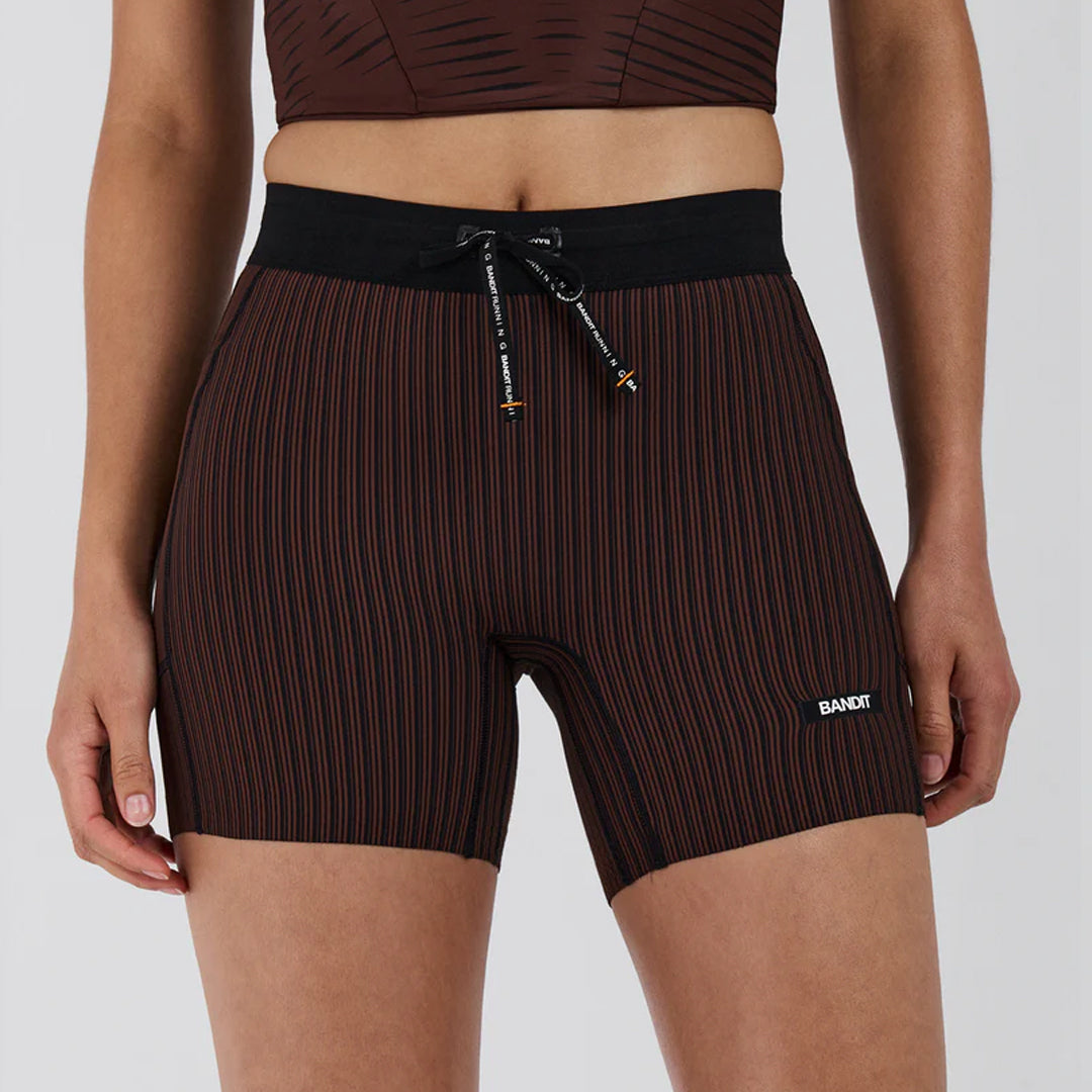 Bandit Running Women's Striped Cadence™ 5" Compression Shorts - Cacao/Black