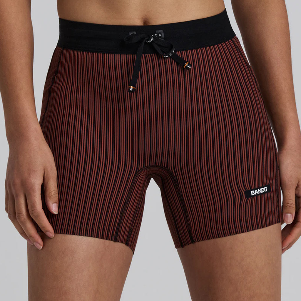 Bandit Running Women's Striped Cadence™ 5" Compression Shorts - Mahogany/Black