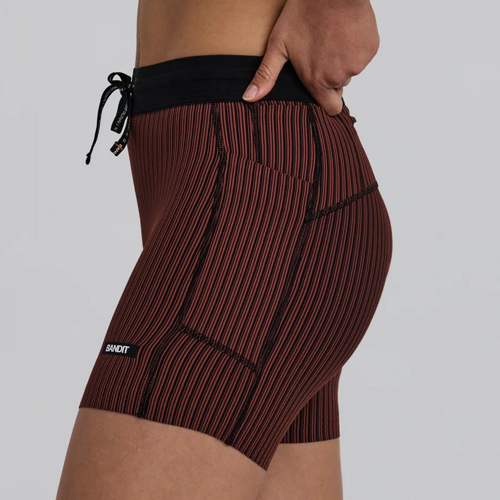 Bandit Running Women's Striped Cadence™ 5" Compression Shorts - Mahogany/Black