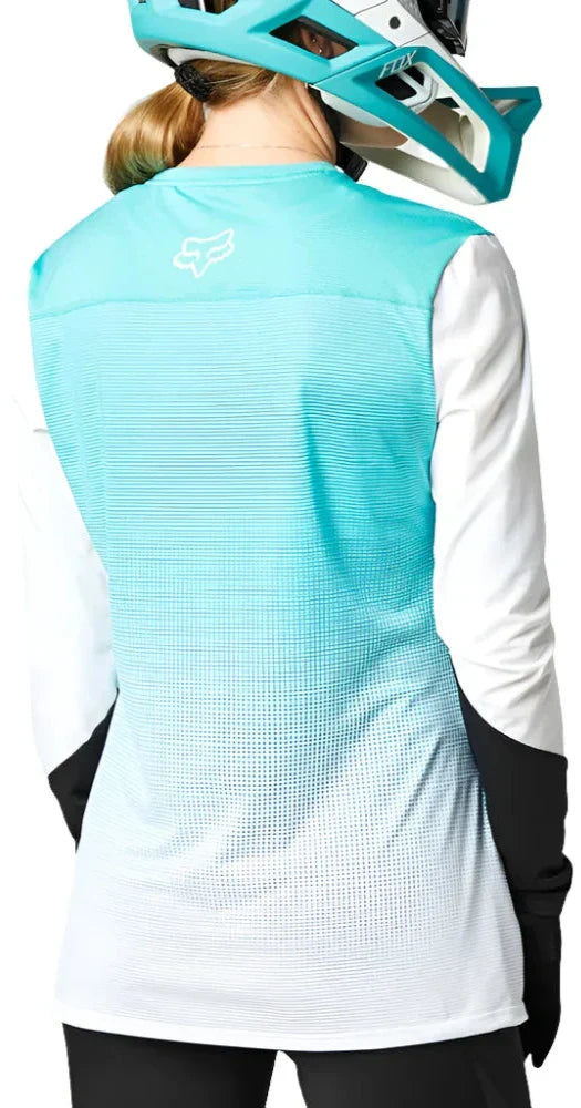 Fox WOMENS FLEXAIR LS JERSEY - Teal Back Facing Model Right