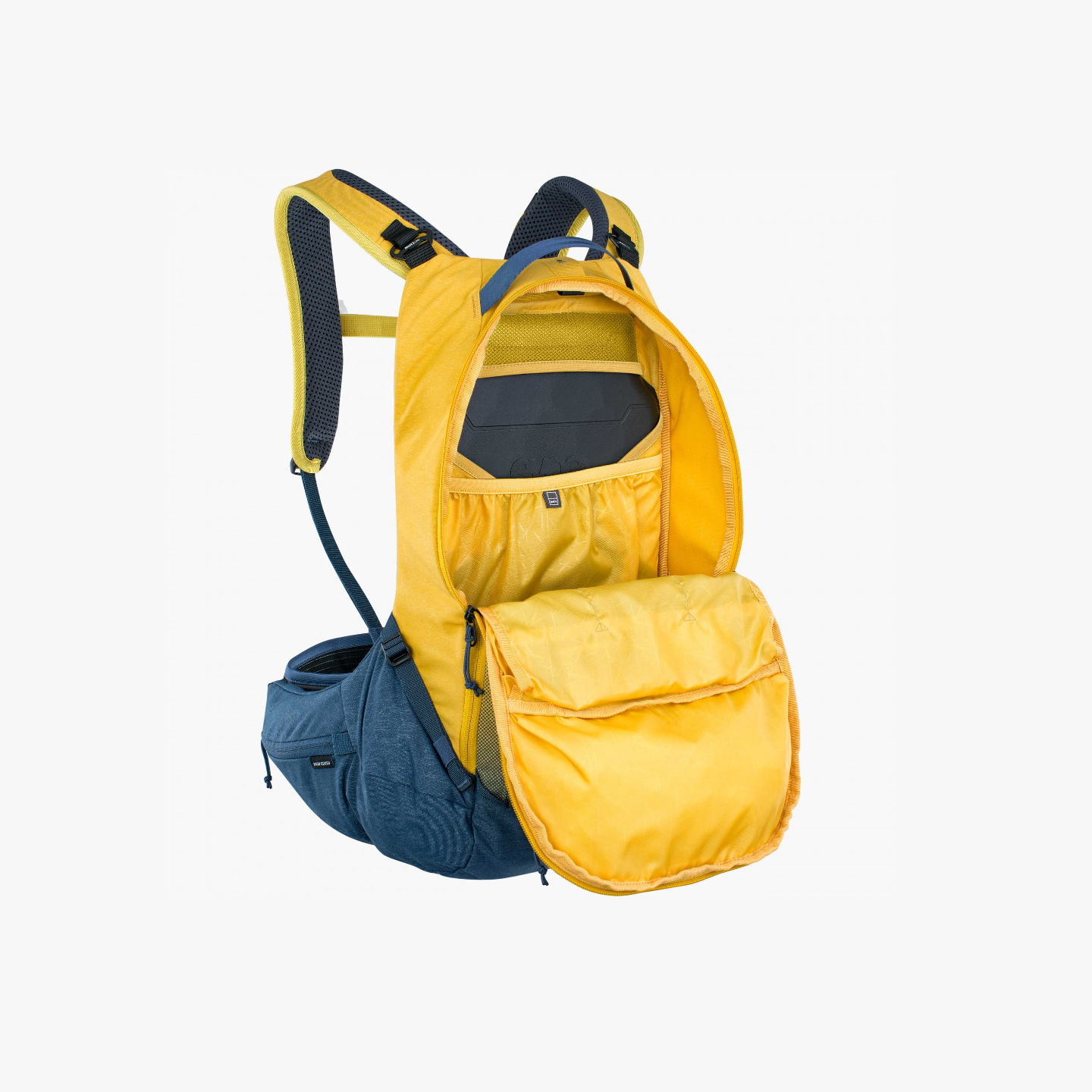 evoc-trail-pro-16-backpack-curry-denim-opened