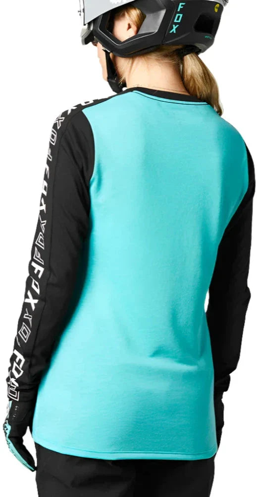 Fox WOMENS RANGER DR LS JERSEY - Teal Back Facing Model