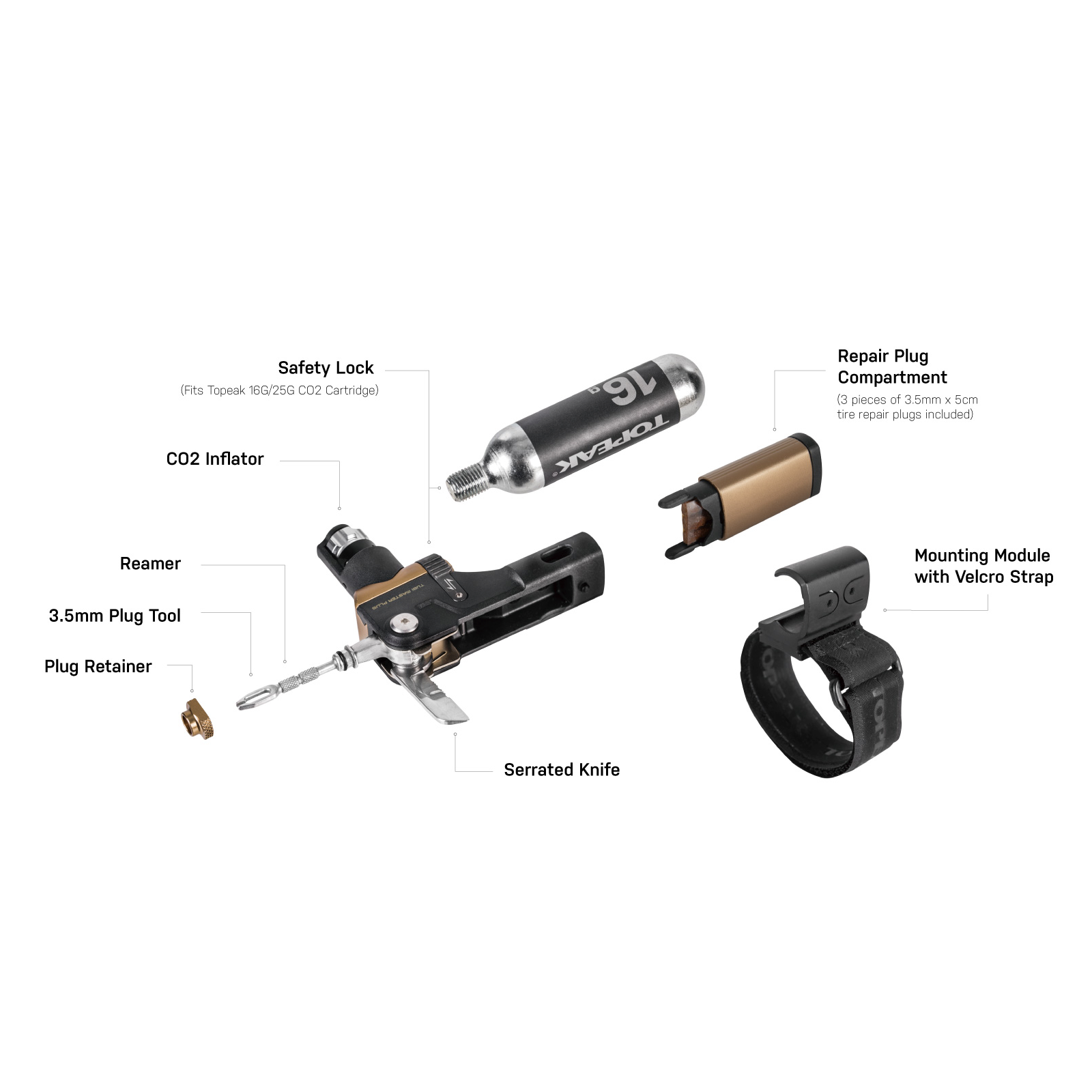 Topeak Tubi Master+ with 16G CO2 Cartridge
