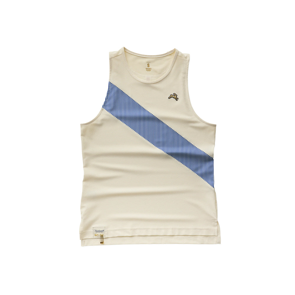 Tracksmith Van Cortlandt Womens Singlet - Ivory/Royal Stripe