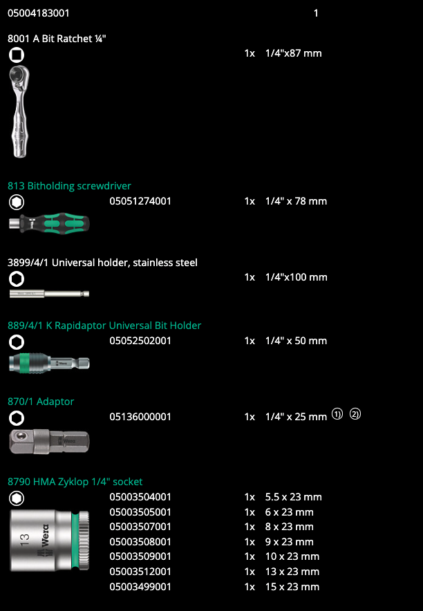 Wera 840/1 Z SW 2.0/2.5/3.0 Screwdriver Bits Assortment - Set A SB Bits For Precision Work
