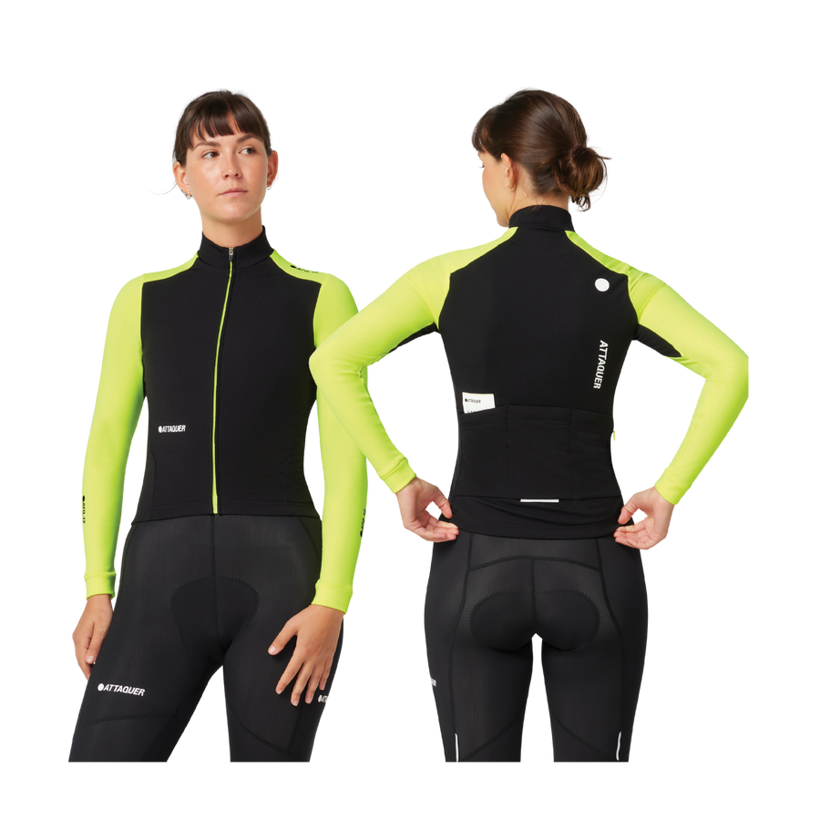 Attaquer Womens All Day Winter Long Sleeved Jersey - Black/Acid Lime