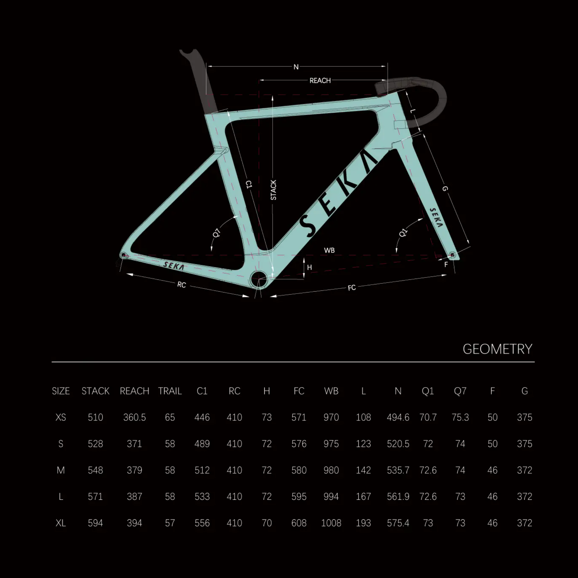 SEKA Exceed Aero Road Frameset - Matte Ink Black (M) & 38/110 Handlebar
