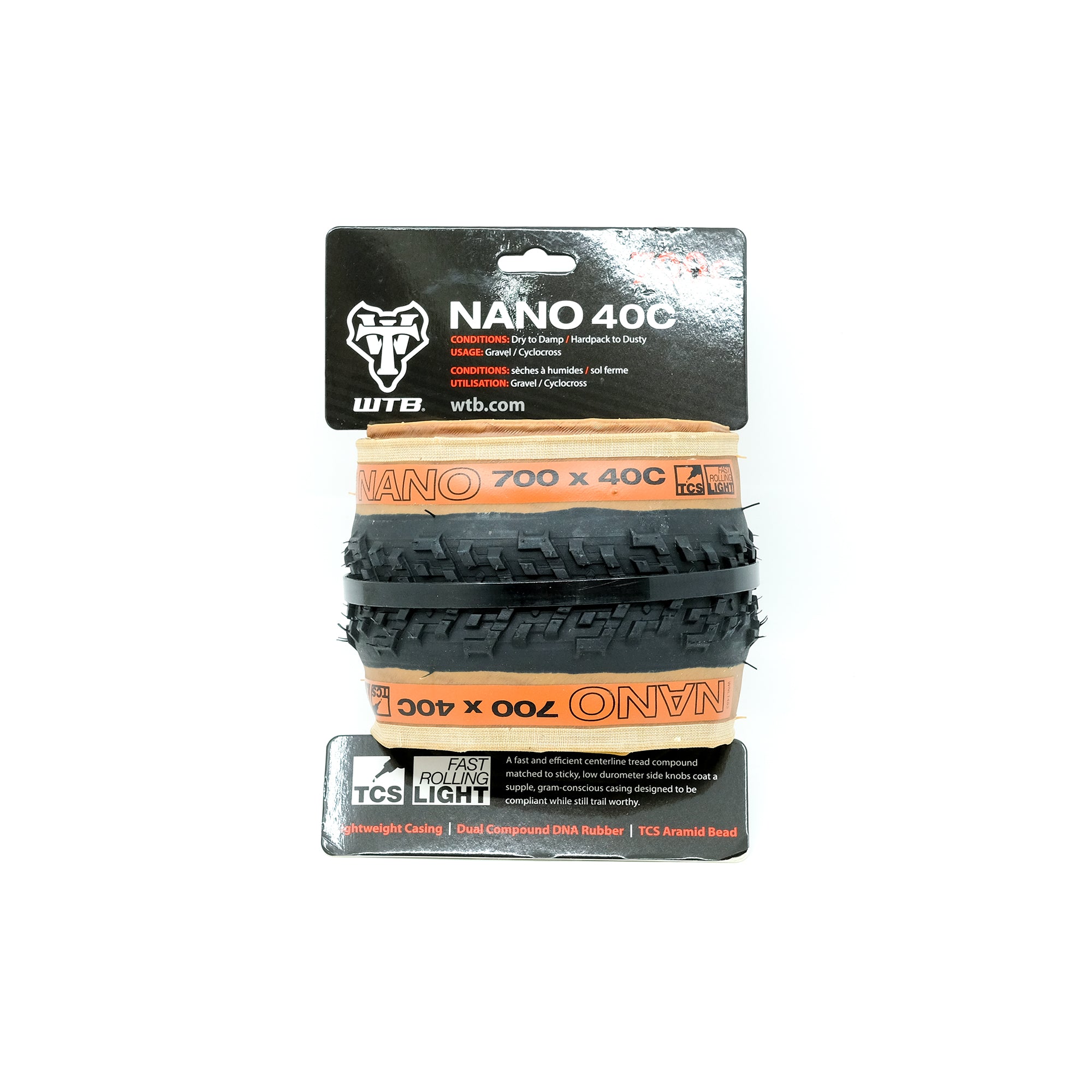 WTB Nano 40 TCS Light/Fast Rolling Clincher Tyre (700 x 40mm) - Tanwall - CCACHE