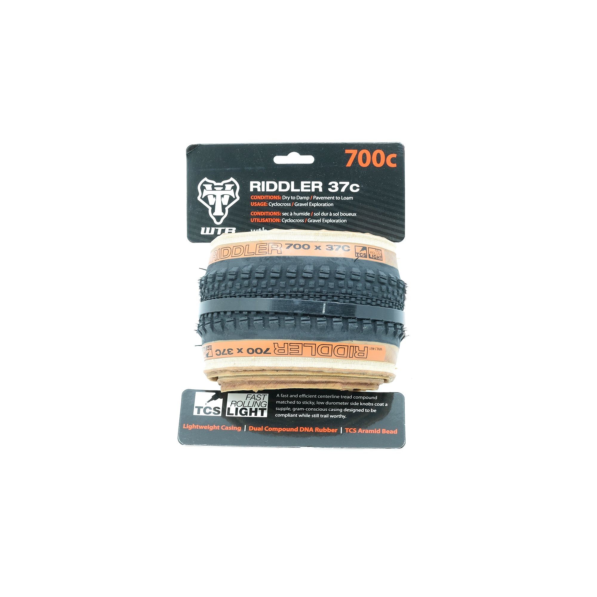 WTB Riddler TCS Light/Fast Rolling Clincher Tyre (700 x 37mm) - Tanwall - CCACHE